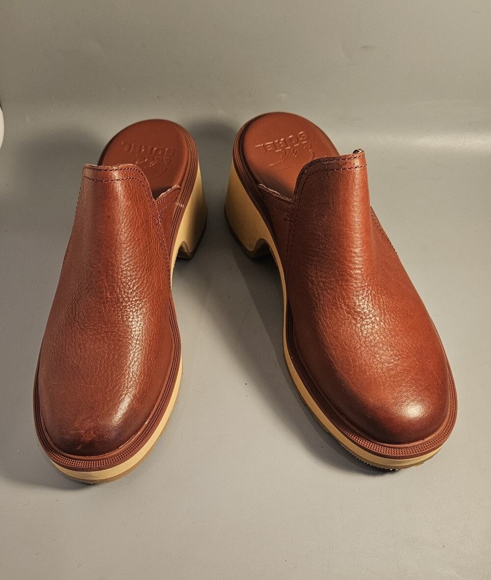 Sorel Hi-Line Heel Mule Boots Spice /Tawny Buff Size 7.5 Waterproof Leather Clog